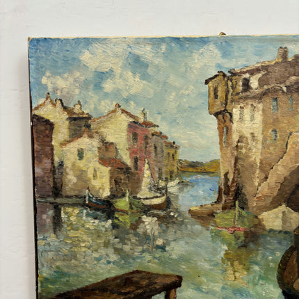 Traditional Cityscape Oil Painting "Wooden Boats" Refined Spanish Art Holland Art Shop