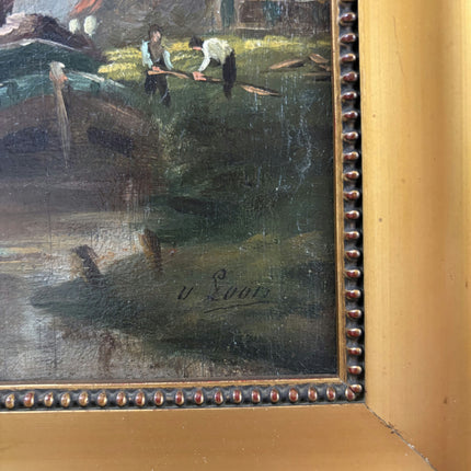Antique Landscape Oil Painting "Sailboat Mast" Original Small Artwork Holland Art Shop