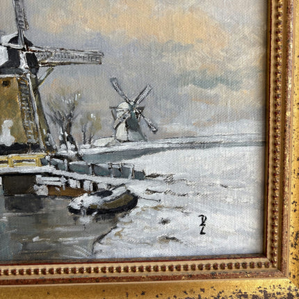 Original Winter Landscape Oil Painting "Golden Frame" Expressive Art Holland Art Shop