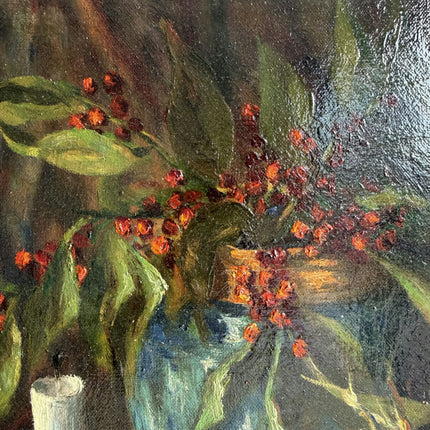 Elegant Still Life Oil Painting "Red Berries" Authentic Small Artwork Holland Art Shop