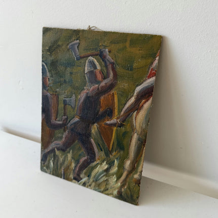 Vintage Figurative Oil Painting "Axe Warrior" Detailed Small Artwork Holland Art Shop