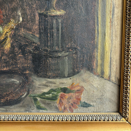 1924 Antique Floral Still Life Oil Painting "Gilded Frame" French Art Holland Art Shop