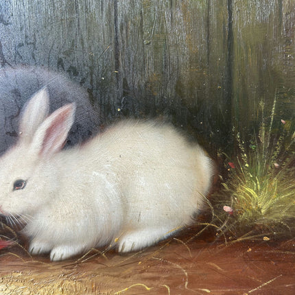 Refined Animals Oil Painting "White Rabbit" Vintage Small Artwork Holland Art Shop