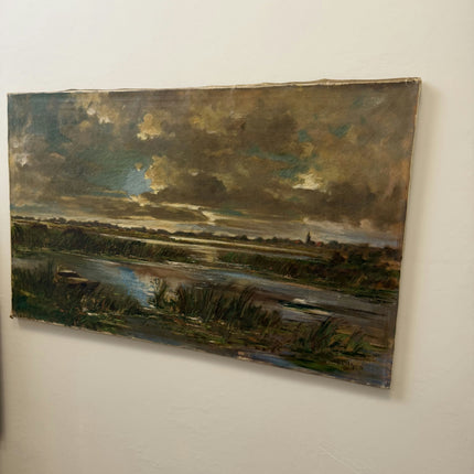 Elegant Landscape Oil Painting "Marsh Reeds" Timeless Large Artwork Holland Art Shop