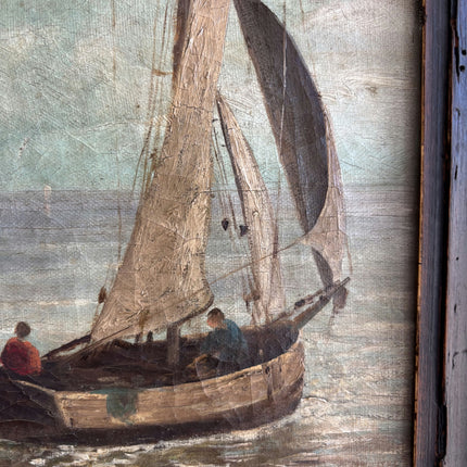 19th Century Antique Seascape Oil Painting "Sailing Boat" Artwork Holland Art Shop