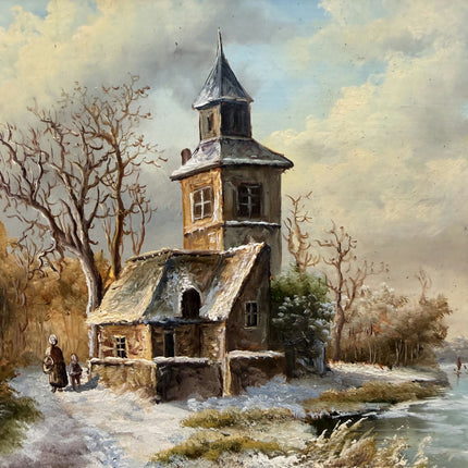 Handcrafted Winter Landscape Oil Painting "Gilded Frame" Timeless Small Art Holland Art Shop