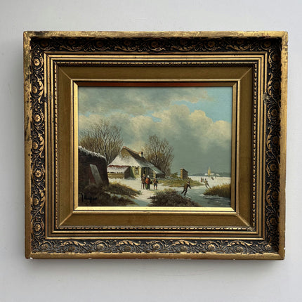 Traditional Winter Landscape Oil Painting "Gilded Frame" Detailed Small Artwork Holland Art Shop