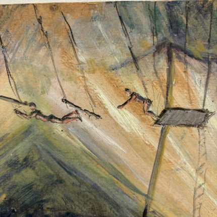 Classic Figurative Oil Painting "Flying Trapeze" Rustic Small Artwork Holland Art Shop