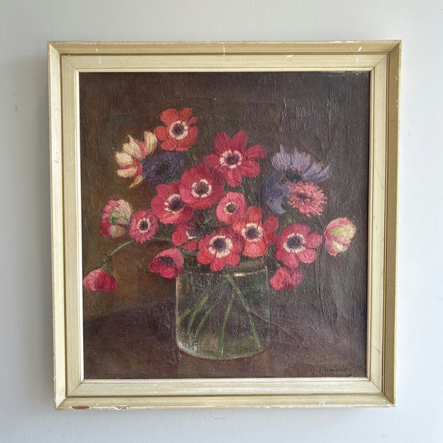 19th Century Antique Oil Painting "Red Anemones" Art Holland Art Shop