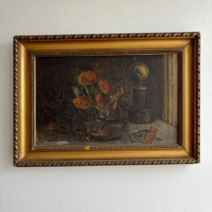 1924 Antique Floral Still Life Oil Painting "Gilded Frame" French Art Holland Art Shop