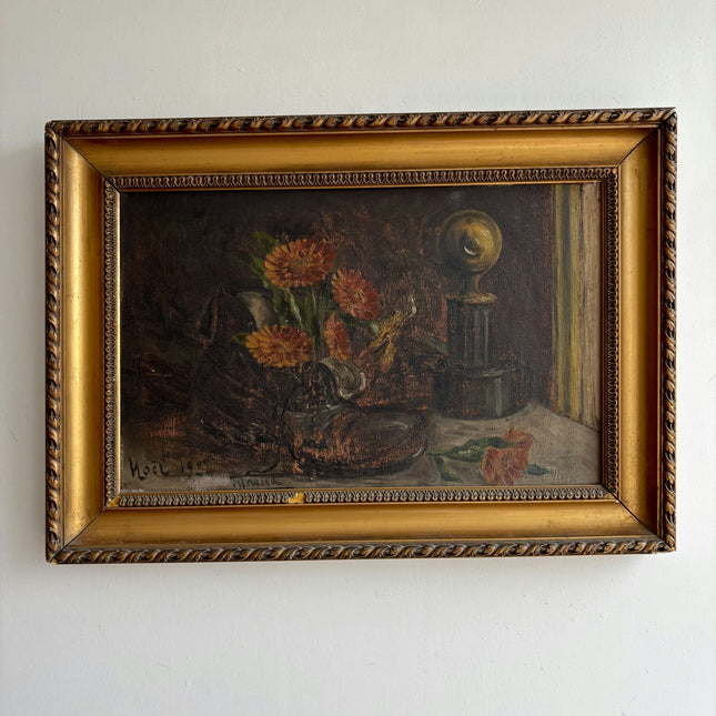 1924 Antique Floral Still Life Oil Painting "Gilded Frame" French Art Holland Art Shop