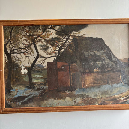 Traditional Farm Oil Painting "Lonely Tree" Handcrafted Artwork Holland Art Shop