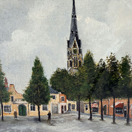 Intriguing Oil Painting Cityscape "Church Steeple" Striking Eindhoven Artwork
