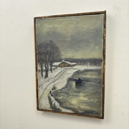Antique Winter Landscape Oil Painting "Snowy Cottage" Classic Artwork Holland Art Shop