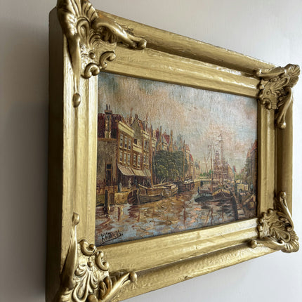 Traditional Harbor Scene Oil Painting "Gilded Frame" Detailed Artwork Holland Art Shop