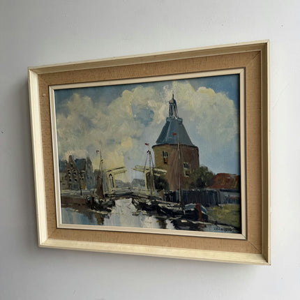 Elegant Harbor Scene Oil Painting "Harbor Tower" Timeless Artwork Holland Art Shop