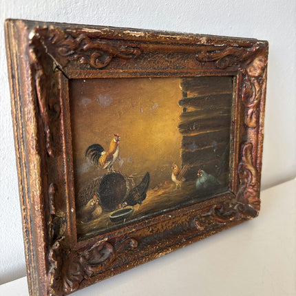 Figurative Oil Painting Animals "Chickens Gathering" Original Small Art Holland Art Shop