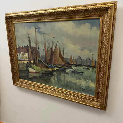 Elegant Harbor Scene Oil Painting "Fishing Boat" Traditional Large Art Holland Art Shop