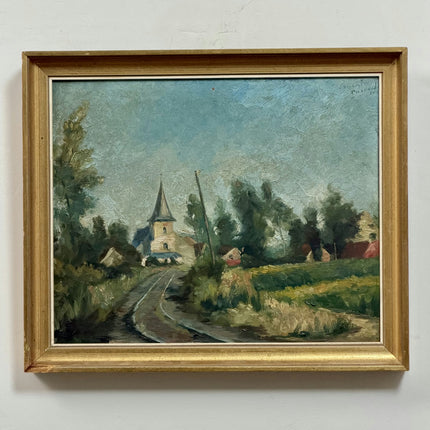 Elegant Landscape Oil Painting "Village Church" Traditional Small Art Holland Art Shop