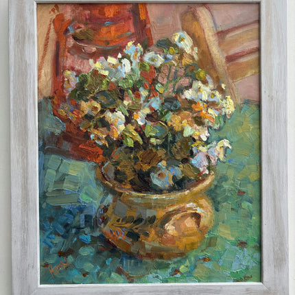 Rustic Floral Still Life Oil Painting "Flower Vase" Vintage Small Art Holland Art Shop