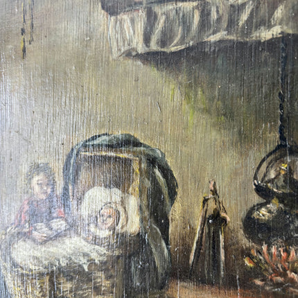 19th Century Antique Interior Oil Painting "Seated Woman" Small Art Holland Art Shop