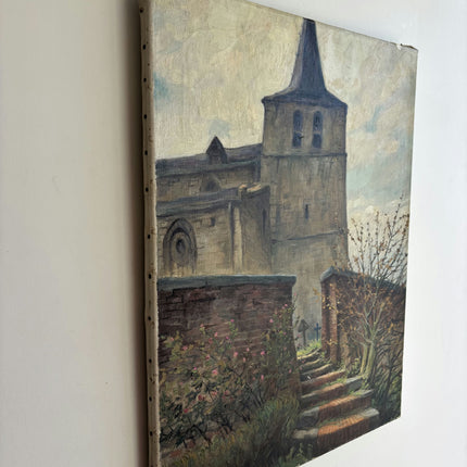 Rustic Cityscape Oil Painting "Church Tower" Traditional Belgique Artwork Holland Art Shop