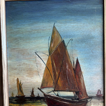 Detailed Seascape Oil Painting "Sailboat Fleet" Rustic Artwork Holland Art Shop