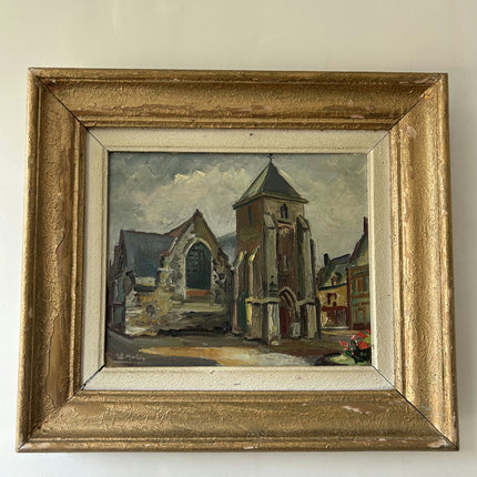 Traditional Cityscape Oil Painting "Stone Church" Refined Small Art Holland Art Shop
