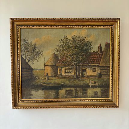 Authentic Landscape Oil Painting "Thatched Cottage" Expressive Art Holland Art Shop