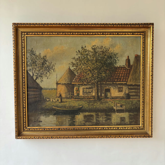Authentic Landscape Oil Painting "Thatched Cottage" Expressive Art Holland Art Shop