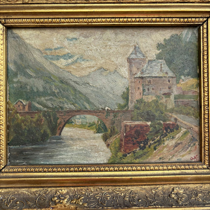 1881 Antique Landscape Oil Painting "Gilded Frame" Small Artwork Holland Art Shop