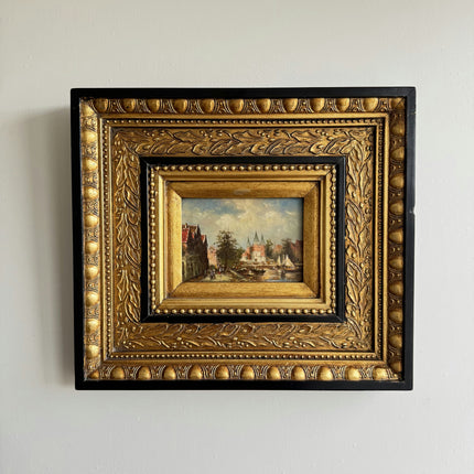 Antique Harbor Scene Oil Painting "Gilded Frame" Classic Art Holland Art Shop