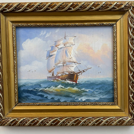 Traditional Seascape Oil Painting "Sailing Ship" Refined Small Art Holland Art Shop