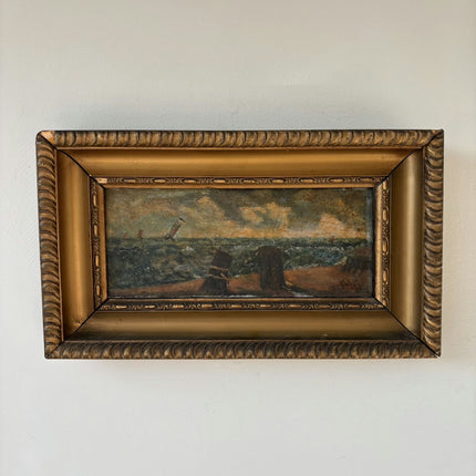 Antique Seascape Oil Painting "Stormy Sea" Original Small Art Holland Art Shop