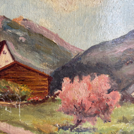 Elegant Landscape Oil Painting "Village Church" Vintage Small Artwork Holland Art Shop
