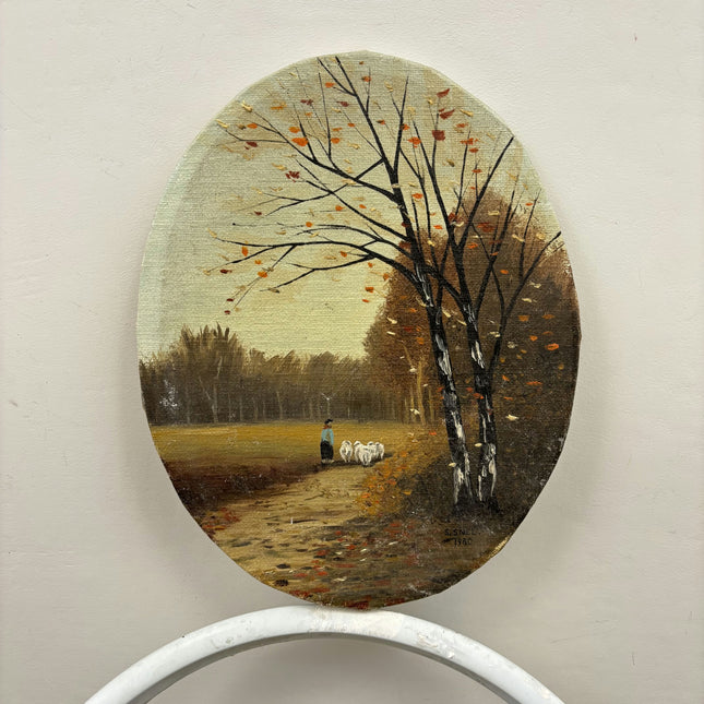 Elegant Landscape Oil Painting "Grazing Sheep" Detailed Small Art Holland Art Shop