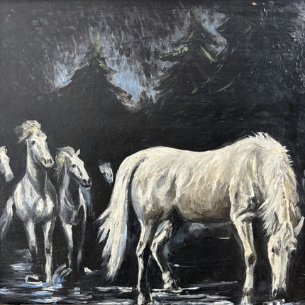 Refined Animals Oil Painting "White Horse" Rustic Artwork Holland Art Shop