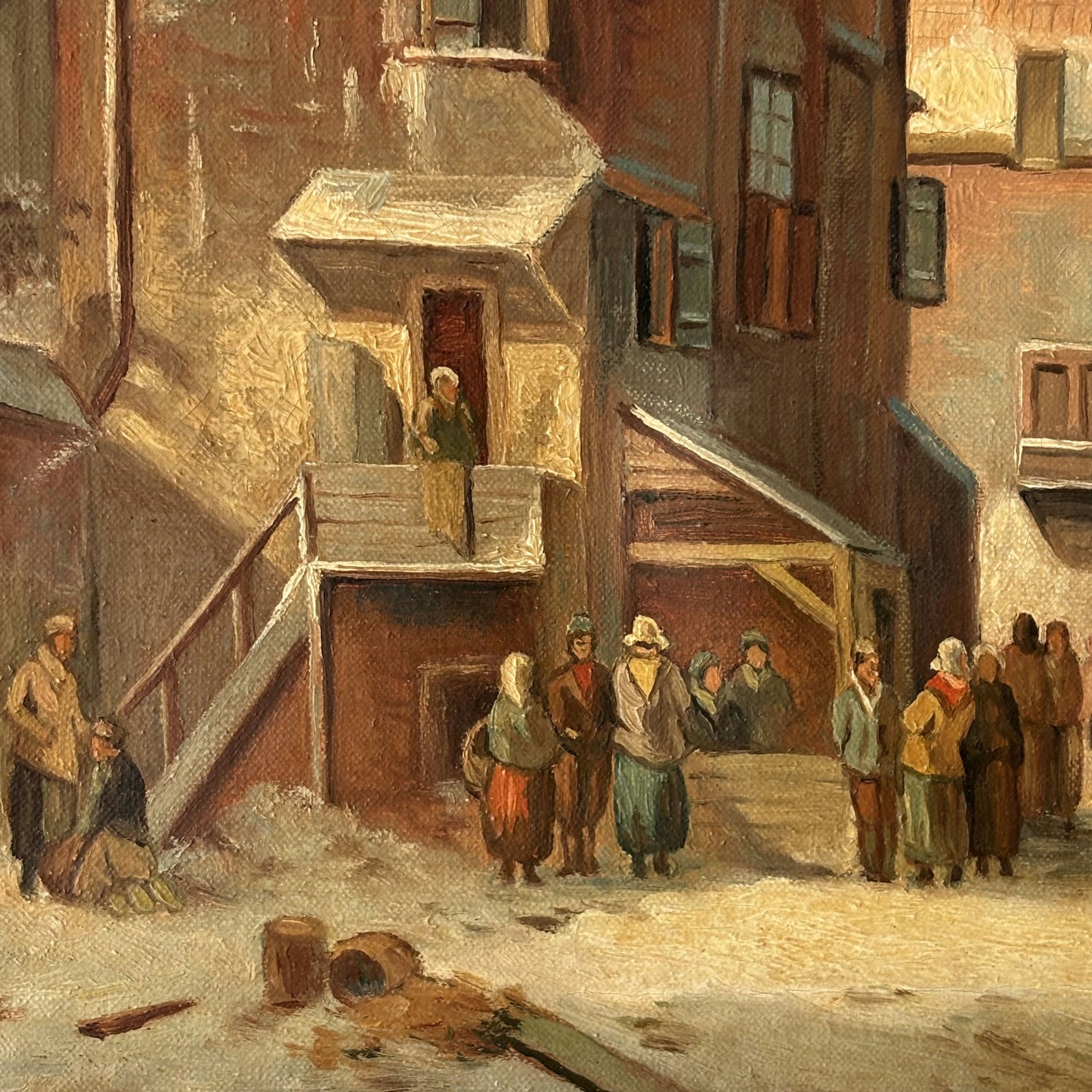 Wonderful Cityscape Oil Painting "Market Gathering" Expressive Small Art