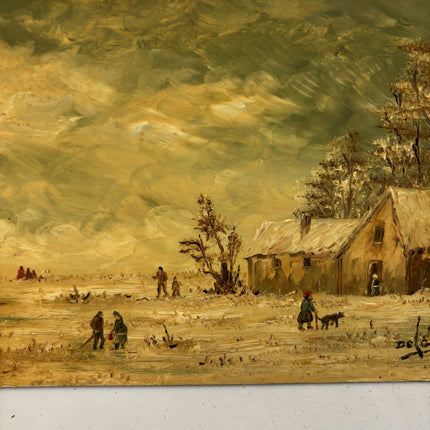 Detailed Winter Landscape Oil Painting "Thatched Cottage" Expressive Small Art Holland Art Shop