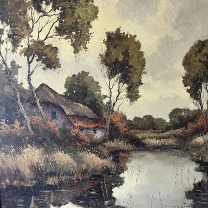 Authentic Landscape Oil Painting "Thatched Cottage" Handcrafted Large Art Holland Art Shop