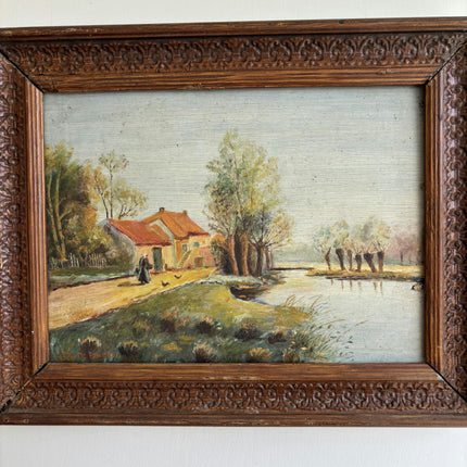 Original Landscape Oil Painting "Wooden Frame" Expressive Small Artwork Holland Art Shop