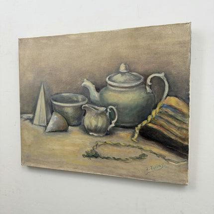 Original Still Life Oil Painting "Green Teapot" Rustic Art Holland Art Shop