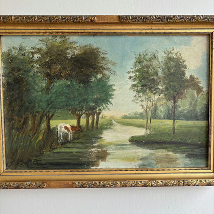 Expressive Landscape Oil Painting "Grazing Cow" Detailed Small Art Holland Art Shop