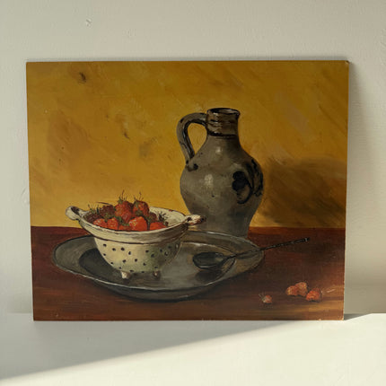 Authentic Oil Painting Still Life "Strawberry Colander" Striking Small Artwork Holland Art Shop