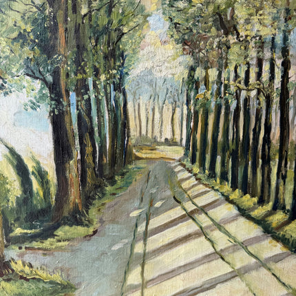 Handcrafted Landscape Oil Painting "Tree Lined Path" Rustic Belgique Artwork Holland Art Shop