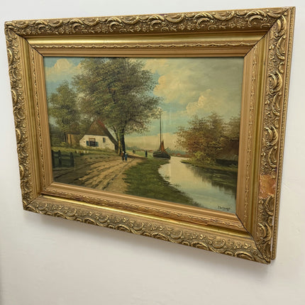 Rustic Scenery Oil Painting "Riverboat Sail" Authentic Large Art Holland Art Shop
