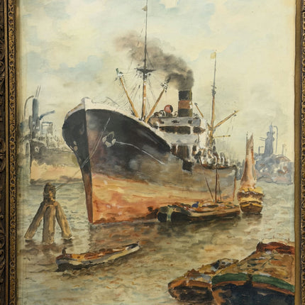 Rustic Harbor Scene Oil Painting "Docked Ship" Elegant Artwork Holland Art Shop