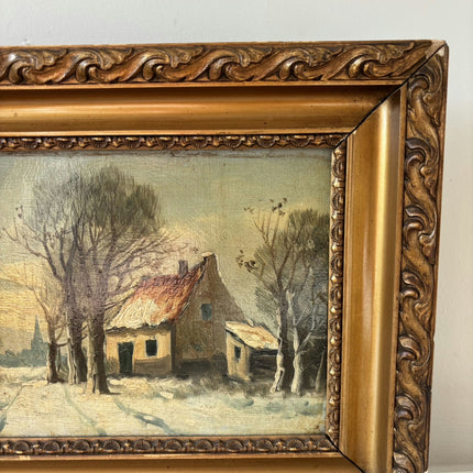 Traditional Winter Landscape Oil Painting "Snowy Cottage" Rustic Small Artwork Holland Art Shop