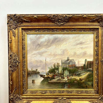 Handcrafted Harbor Scene Oil Painting "Harbor Scene" Traditional Large Artwork Holland Art Shop