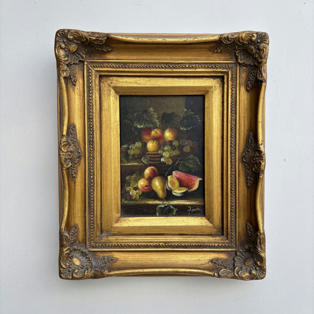 Rustic Floral Still Life Oil Painting "Fruit Bowl" Authentic Small Art Holland Art Shop